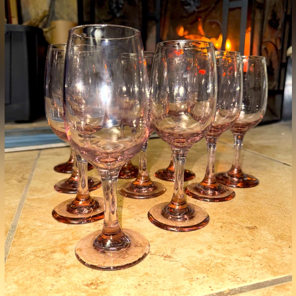 Set of 10 Vintage Libbey Pink  Wine Glasses circa 1980s.